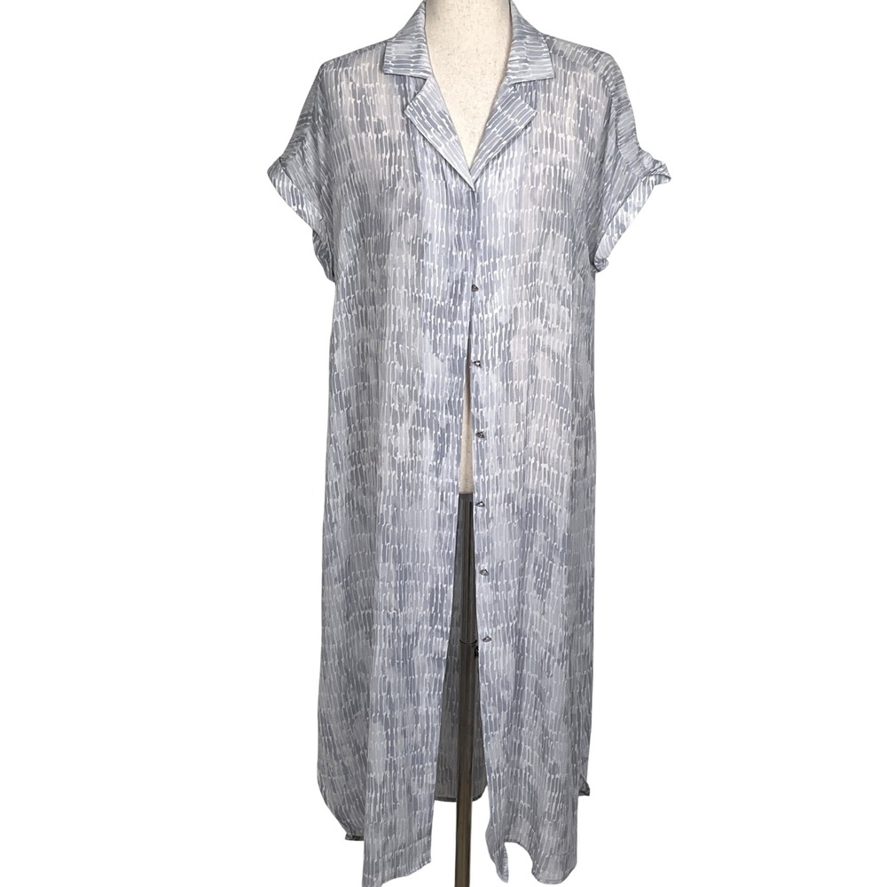 H by Halston Dress Women M Gray White Duster Sheer Maxi